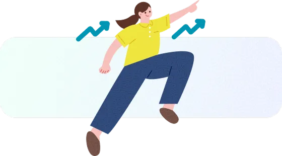 成長を表す矢印とスタッフのイラスト